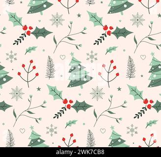 Seamless christmas pattern with christmas trees, Christmas wrapping paper concept, Vector Stock Vector
