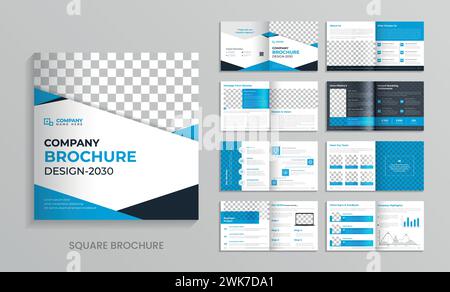square brochure template design, 16 page minimalist flat geometric business brochure design layout Stock Vector