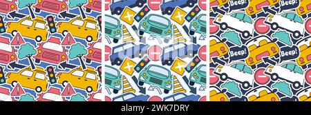 Car Toys Seamless Pattern Design with Boys and Girls Children Toy Equipment in Cartoon Illustration Stock Vector