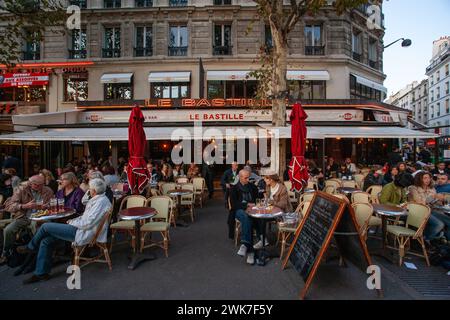 Le Bastille Parisian street café scene , Paris , France Stock Photo