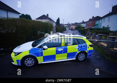 A police cordon at the scene in Blaise Walk, Sea Mills, Bristol, where a woman was arrested on suspicion of murder after three children were found dead at a property on Sunday. Picture date: Monday February 19, 2024. Stock Photo