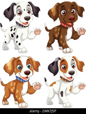 Four cute vector puppies with different markings. Stock Vector