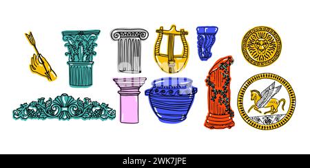 A set of colorful ancient Greek columns Stock Vector