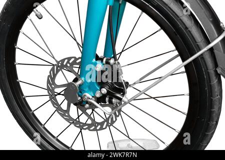 Bicycle brake disc. Close-up. Isolated on white background. Stock Photo