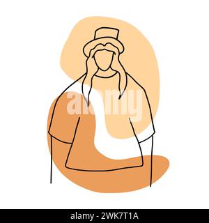 Modern, trendy and minimalistic fashion girl. Vector illustration in hand drawn outline doodle simple contour style isolated on white background. For Stock Vector