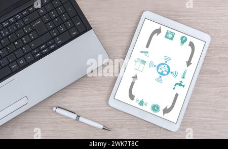 Smart home concept shown on a digital tablet Stock Photo