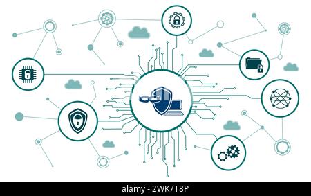 Concept of cybersecurity with connected icons Stock Photo