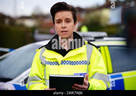 Chief Inspector Vicks Hayward-Melen speaking to the media near to the scene in Blaise Walk, in Sea Mills, Bristol, where a woman was arrested on suspicion of murder after three children were found dead at a property on Sunday. Picture date: Monday February 19, 2024. Stock Photo
