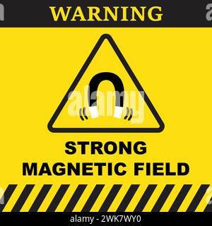 Strong magnetic field vector warning symbol on yellow background Stock Vector