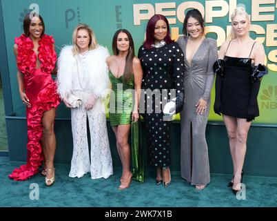 Los Angeles, USA. 18th Feb, 2024. (L-R) The Real Housewives of Beverly Hills Cast - Annemarie Wiley, Kathy Hilton, Kyle Richards, Garcelle Beauvais, Crystal Kung Minkoff and Erika Jayne on the red carpet at the People's Choice Awards held at the The Barker Hangar in Santa Monica, CA on Sunday, ?February 18, 2024. (Photo By Sthanlee B. Mirador/Sipa USA) Credit: Sipa USA/Alamy Live News Stock Photo