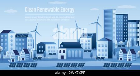 City landscape with buildings, hills and trees. Simple Urban background. Abstract horizontal banner template with copy space for text. Trendy style ve Stock Vector