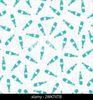 Vector scattered beer bottles monochrome seamless repeat pattern with white canvas background. Suitable for textile and wallpaper. Stock Vector