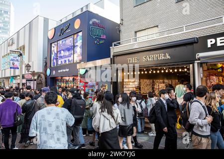 Harajuku ward in Tokyo, shoppers in Takeshita dori shopping street, Tokyo,Japan,2023 Stock Photo