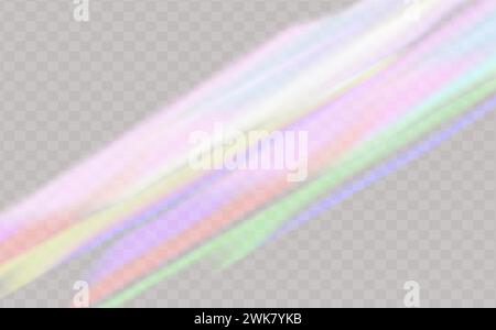 Colourful vector lens, crystal rainbow light and flare transparent effects.Overlay for backgrounds.Triangular prism concept. Stock Vector