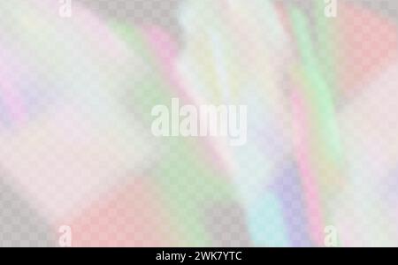 Colourful vector lens, crystal rainbow light and flare transparent effects.Overlay for backgrounds.Triangular prism concept. Stock Vector