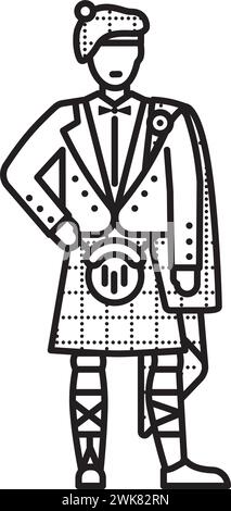 Scotsman in traditional costume vector line icon for Tartan Day on April 6 Stock Vector