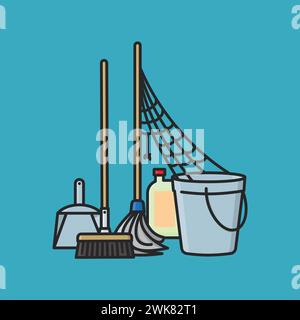 Cleaning equipment with cobweb vector illustration for No House Work Day on April 7 Stock Vector