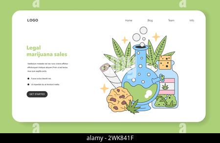 Recreational cannabis use concept. Bong with cannabis leaves, joint, and edibles. Relaxation and enjoyment. Flat vector illustration Stock Vector
