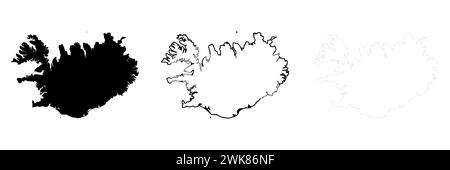 Iceland - solid black outline border map of country area. Simple flat ...