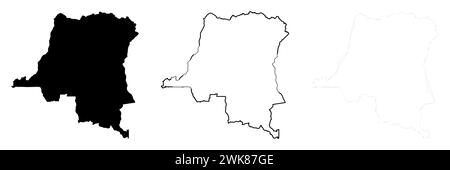 Republic of the Congo country silhouette. Set of 3 high detailed maps ...