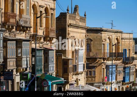 Buildings in Triq ir-Repubblika, the main street of Victoria, Gozo, Malta Stock Photo