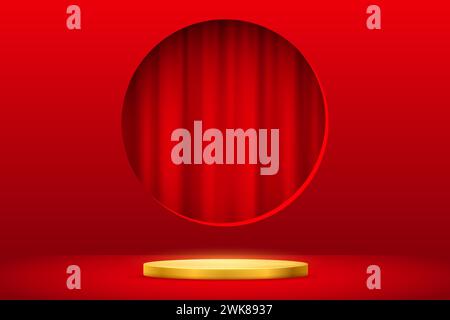 3D red circular podium with circle backdrop decoration a ball on red ...