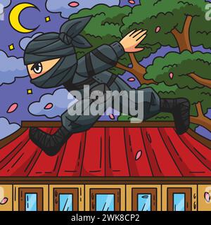 Ninja Ropes Course Cartoon Ninja Running Cartoon Colored Clipart Illustration Stock Vector Image ...