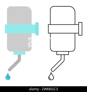 Automatic refillable drinker. Dispenser plastic drinker for small pet animals. Flat illustration  Feeder for water. Vector flat design image isolated. Stock Vector