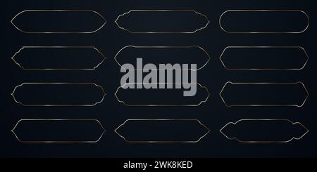 Luxury golden border frame set on a dark background. Ramadan borders. Stock Vector