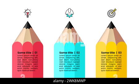 Infographic template with icons and 3 options or steps. Pencil. Can be used for workflow layout, diagram, banner, webdesign. Vector illustration Stock Vector