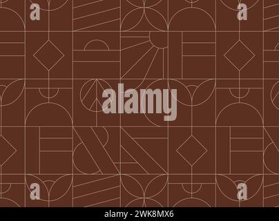 Art deco geometrical seamless vintage pattern drawing on brown background. Stock Vector