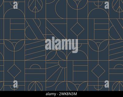 Art deco geometrical seamless vintage pattern drawing on blue background. Stock Vector