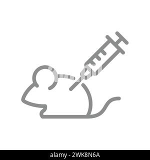 Animal testing, medical trial vector icon. Lab mouse and syringe outline, editable stroke. Stock Vector