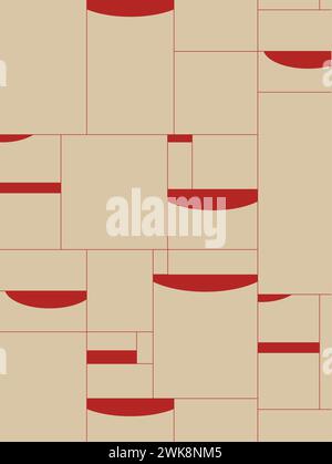 Art deco quadristic seamless vintage pattern drawing with beige and red Stock Vector