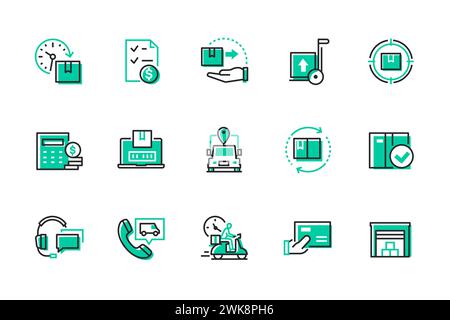Delivery of goods and logistics - set of line design style icons Stock Vector