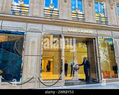 Paris, France, Luxury Clothing Store, Yves Saint Laurent, Front Building Entrance, Street Scenes, Avenue Champs-Elysees Stock Photo