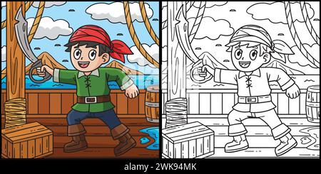 Pirate Holding A Sword Coloring Page for Kids Stock Vector Image & Art ...
