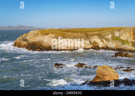 Cliffs on the coast path at Porth Saint between Roscolyn and Trearddur Bay, Isle of Anglesey, Wales, UK, Britain Stock Photo