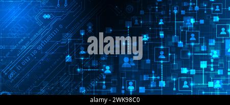 Abstract representation of a computer network and its users in the form of icons of people in squares. Vector illustration. Hand drawn. Stock Vector