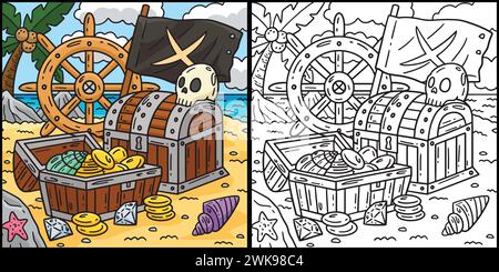 Pirate at the Helm Coloring Page Illustration Stock Vector Image & Art ...