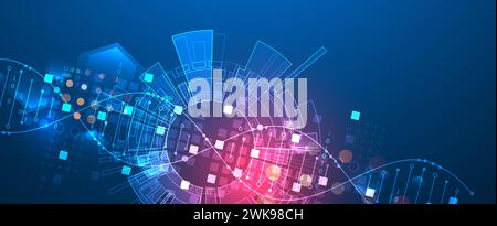 Scientific and technological background. Abstract image of DNA molecule. Vector illustration. Hand drawn. Stock Vector