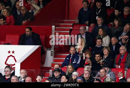 Nottingham Forest owner Evangelos Marinakis (left) seated near chairman Tom Cartledge, Chief Football Officer Ross Wilson and former premier league referee Mark Clattenburg in the stands during the Premier League match at the City Ground, Nottingham. Picture date: Saturday February 17, 2024. Stock Photo
