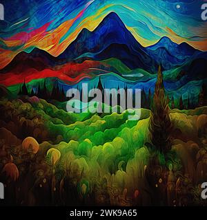 CONTEMPORARY ART: Alpsee and the Ammergebirge  (Fictitious view based upon an original photograph by Edmund Nagele FRPS) Stock Photo
