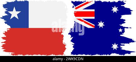 Australia and Chile grunge flags connection, vector Stock Vector