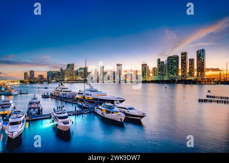 the skyline of miami during sunset, florida Stock Photo