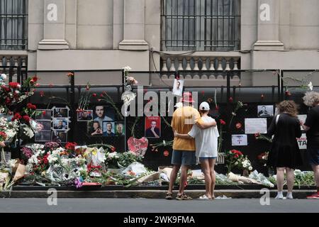 Embassy of the Russian Federation in Buenos Aires, Argentina. Flowers and photos in memory of Navalny (Navalny's death), protest against the Putin Stock Photo