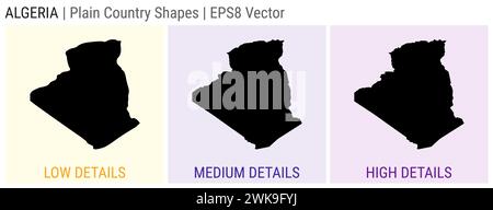Algeria - plain country shape. Low, medium and high detailed maps of Algeria. EPS8 Vector illustration. Stock Vector