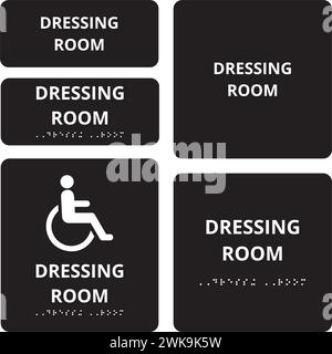 Dark gray dressing room and dressing room for disable persons with braile system on a white background Stock Vector