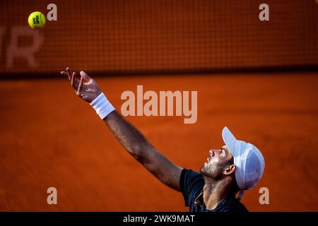 Buenos Aires, Argentina. 18th Feb, 2024. Diaz Acosta Facundo of Argentina plays against Jarry Nicolas of Chile (not pictured) during Round 3 match of the Argentina Open Tennis Tournament in Buenos Aires. Final score; Jarry Nicolas 0:2 Diaz Acosta Facundo. Credit: SOPA Images Limited/Alamy Live News Stock Photo