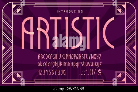 Art deco font, retro romantic pink typeface, nouveau type, elegant english alphabet. Vector uppercase letters, signs or numbers with clean lines. Elegant vintage abc, antique typography typeset Stock Vector